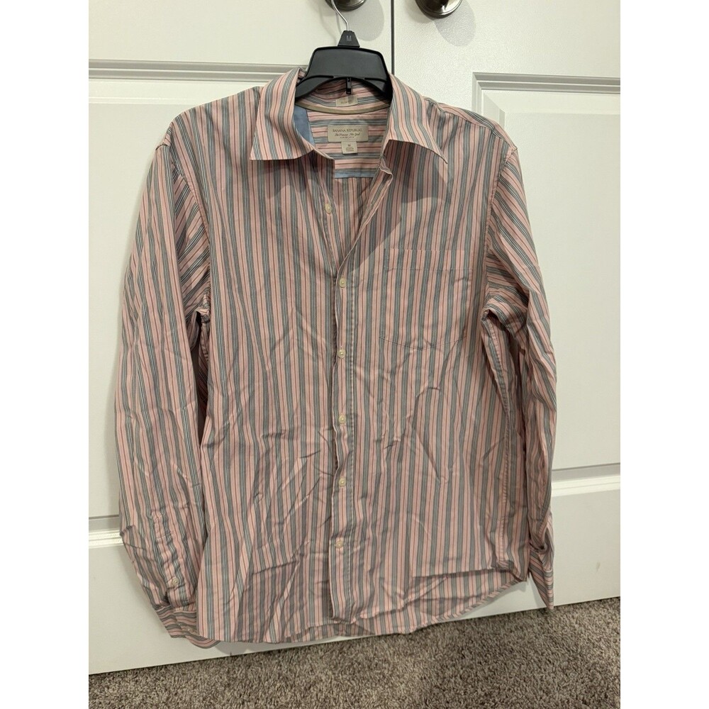 Banana Republic Men’s Medium Slim Fit Shirt Pink Striped Long Sleeve Button Up